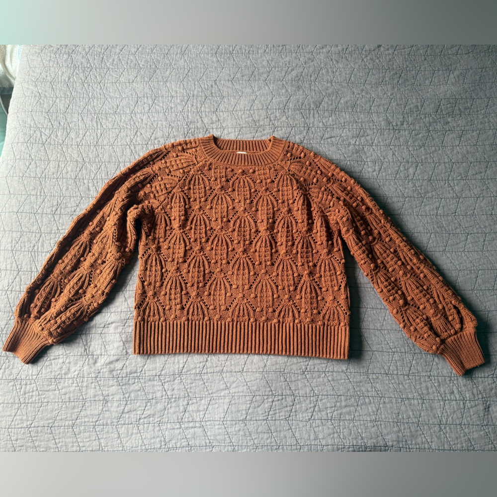 Harper Heritage Brown Cotton Blend Crew Bubble Knit Cropped Sweater size small